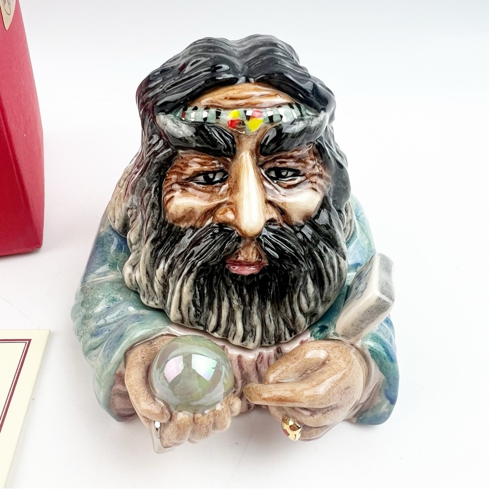 Vtg 2004 Kevin Francis Face Pots The Wizard Trinket COA Box Magic Crystal New.
